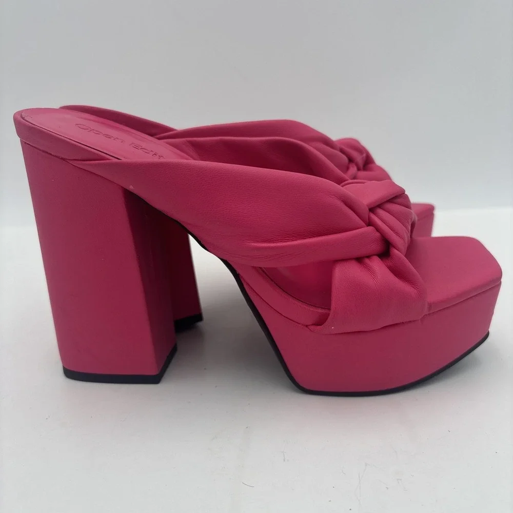 Open Edit Platform Sandals Size 6 Pink Square Open‎ Toe Knotted Heels